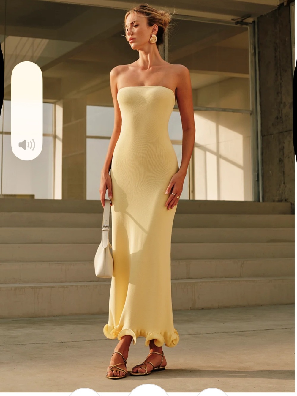 NWT Commense Strapless Soft Yellow Ruffle-Hem Maxi Dress Large